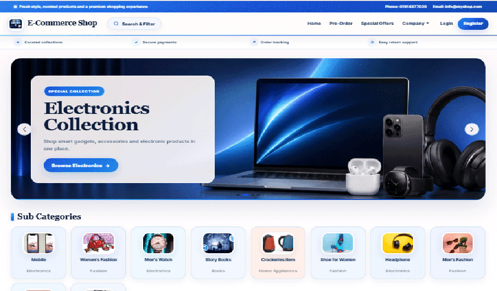 E-Commerce Website and Order Management - Professional Blue