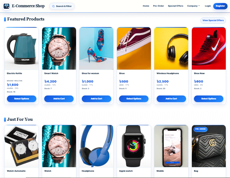 E-Commerce Website and Order Management - Professional Blue