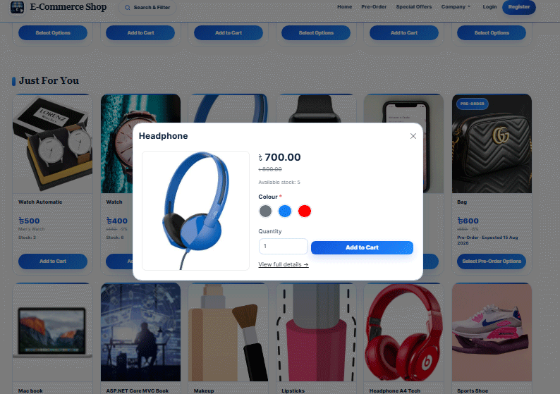 E-Commerce Website and Order Management - Professional Blue screenshot