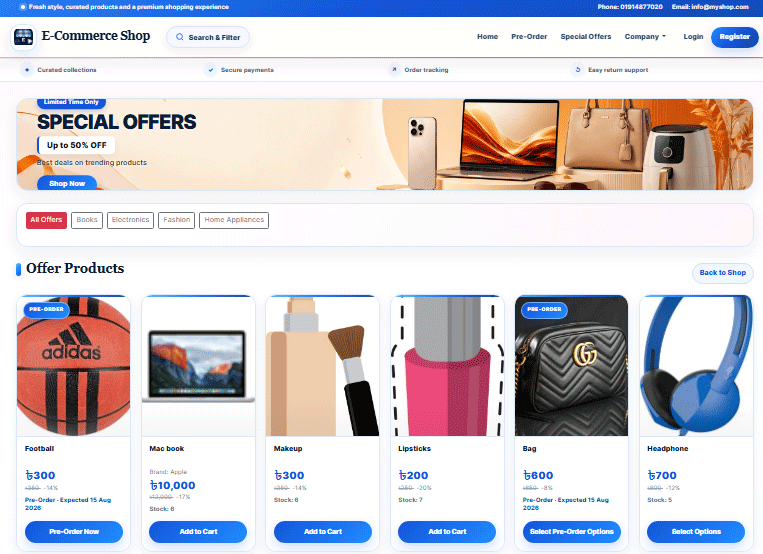 E-Commerce Website and Order Management - Professional Blue